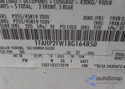 2011 Ford Taurus Limited из США, поврежденный, VIN 1FAHP2FW1BG164850